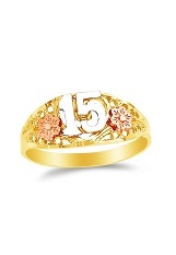 mini 15 years filigree three tone gold baby ring
